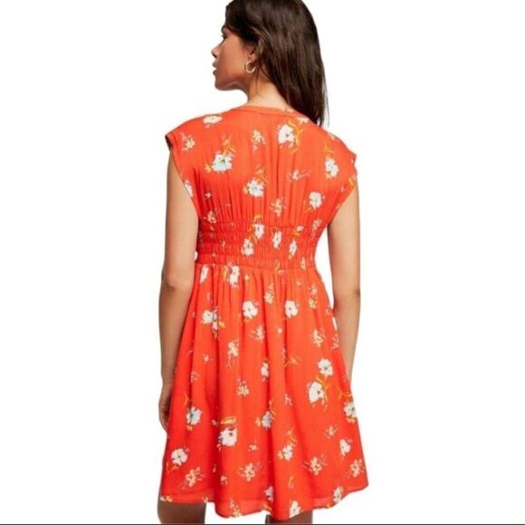Free People Size Small Greatest Day Orange Floral Print Smocked Mini Dress T - Picture 10 of 10